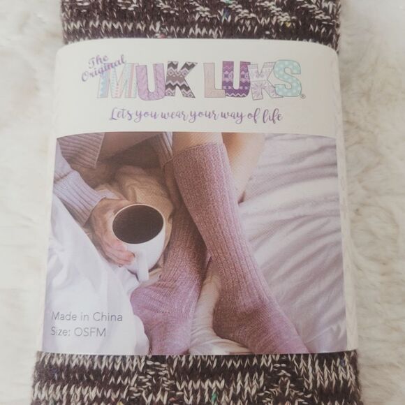 The Original Muk Luks Knee High Socks Brown Multi Color Confetti Cotton OSFM New - Picture 4 of 5